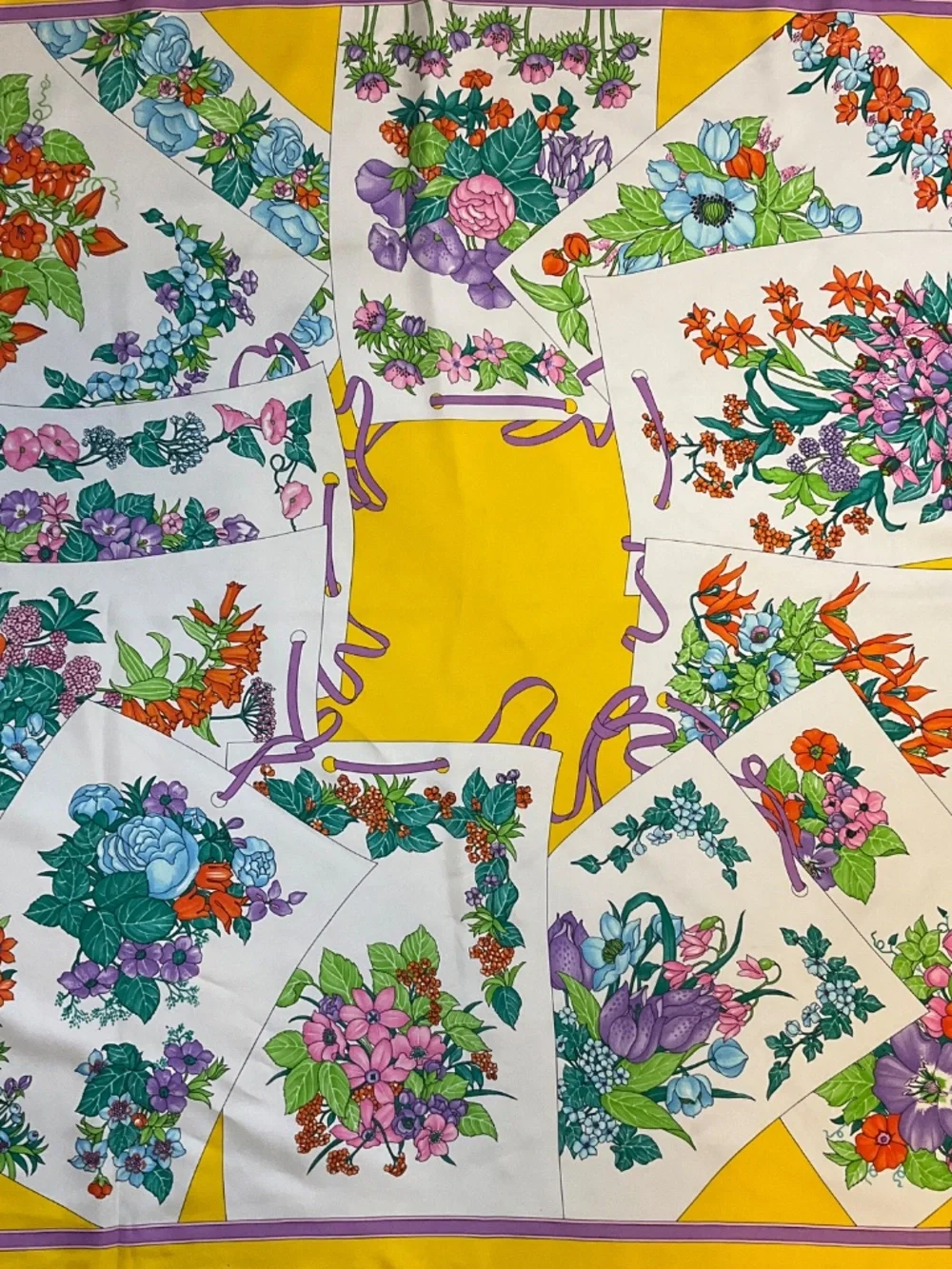CHRISTIAN DIOR VINTAGE YELLOW MULTI FLORAL PRINTED SQUARE SILK TWILL SCARF
